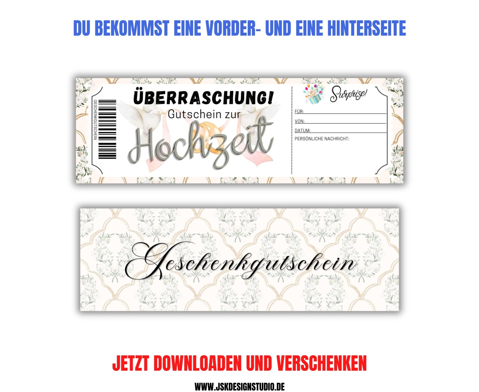 Gutschein zur Hochzeit Vorlage zum Ausdrucken &amp; Verschenken 4