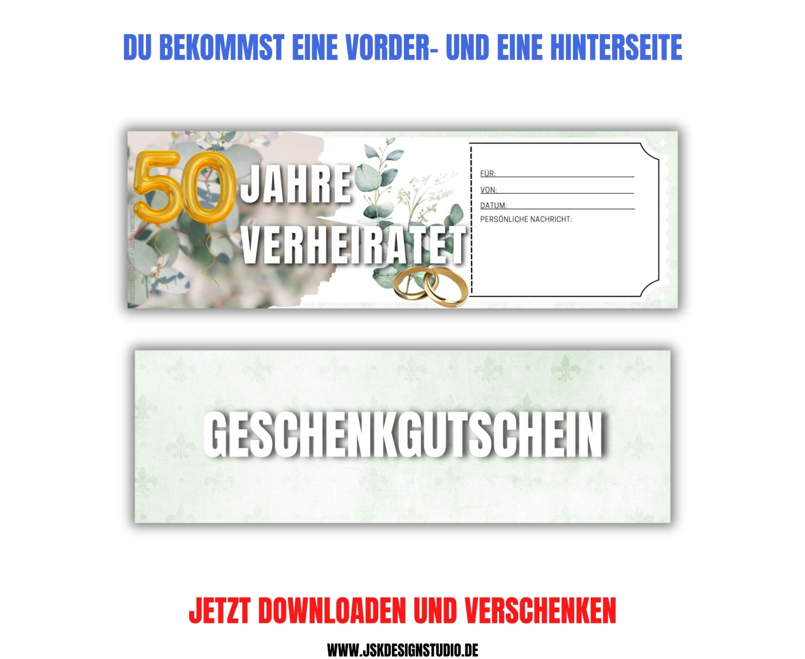 Gutschein zur Goldenen Hochzeit Vorlage zum Ausdrucken &amp; Verschenken 4