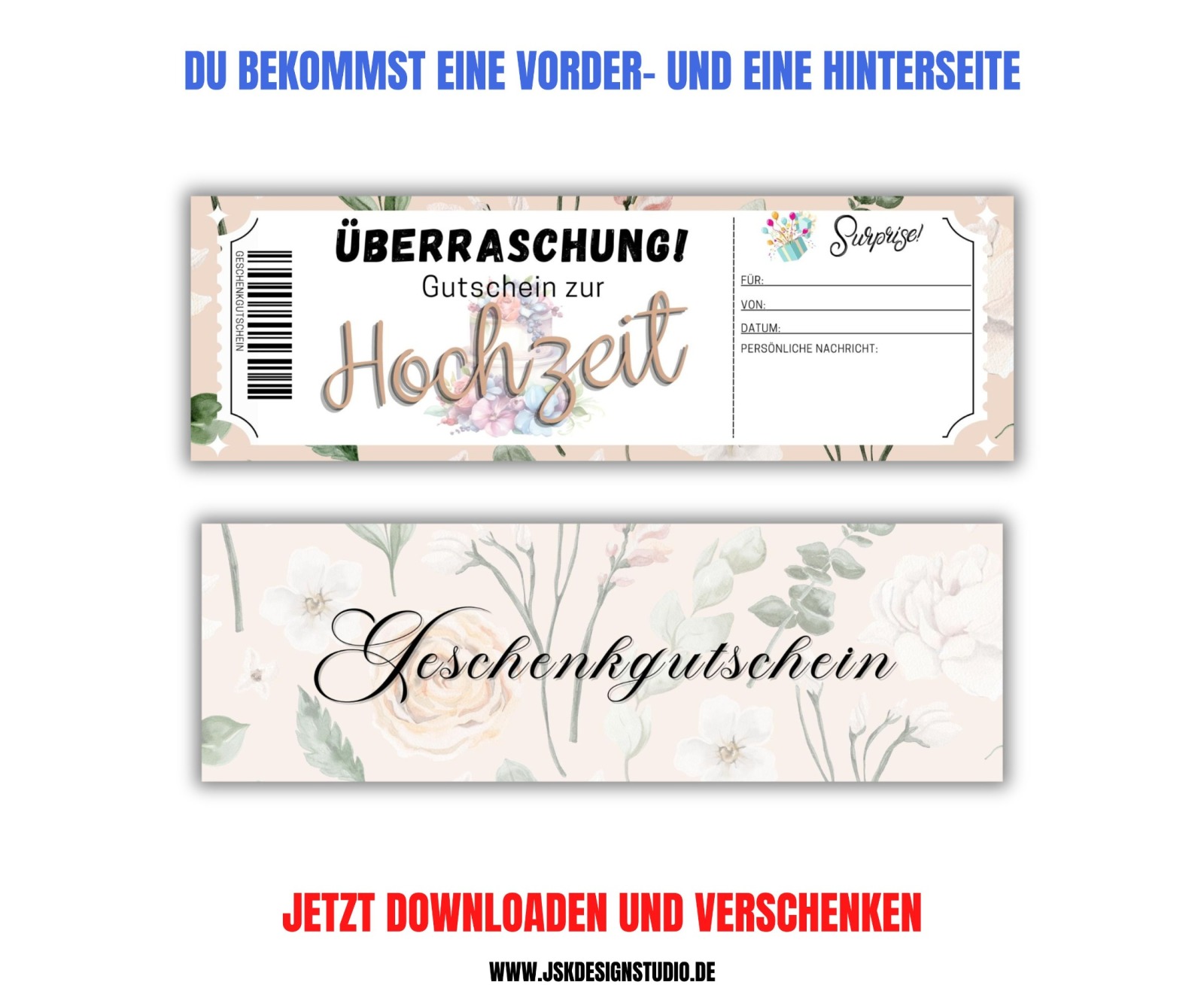 Gutschein zur Hochzeit Vorlage zum Ausdrucken &amp; Verschenken 4