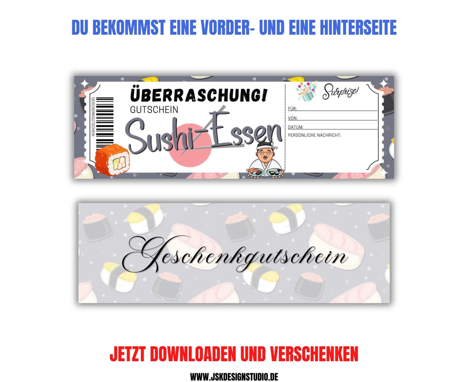 Sushi Gutschein Vorlage zum Ausdrucken &amp; Verschenken 4