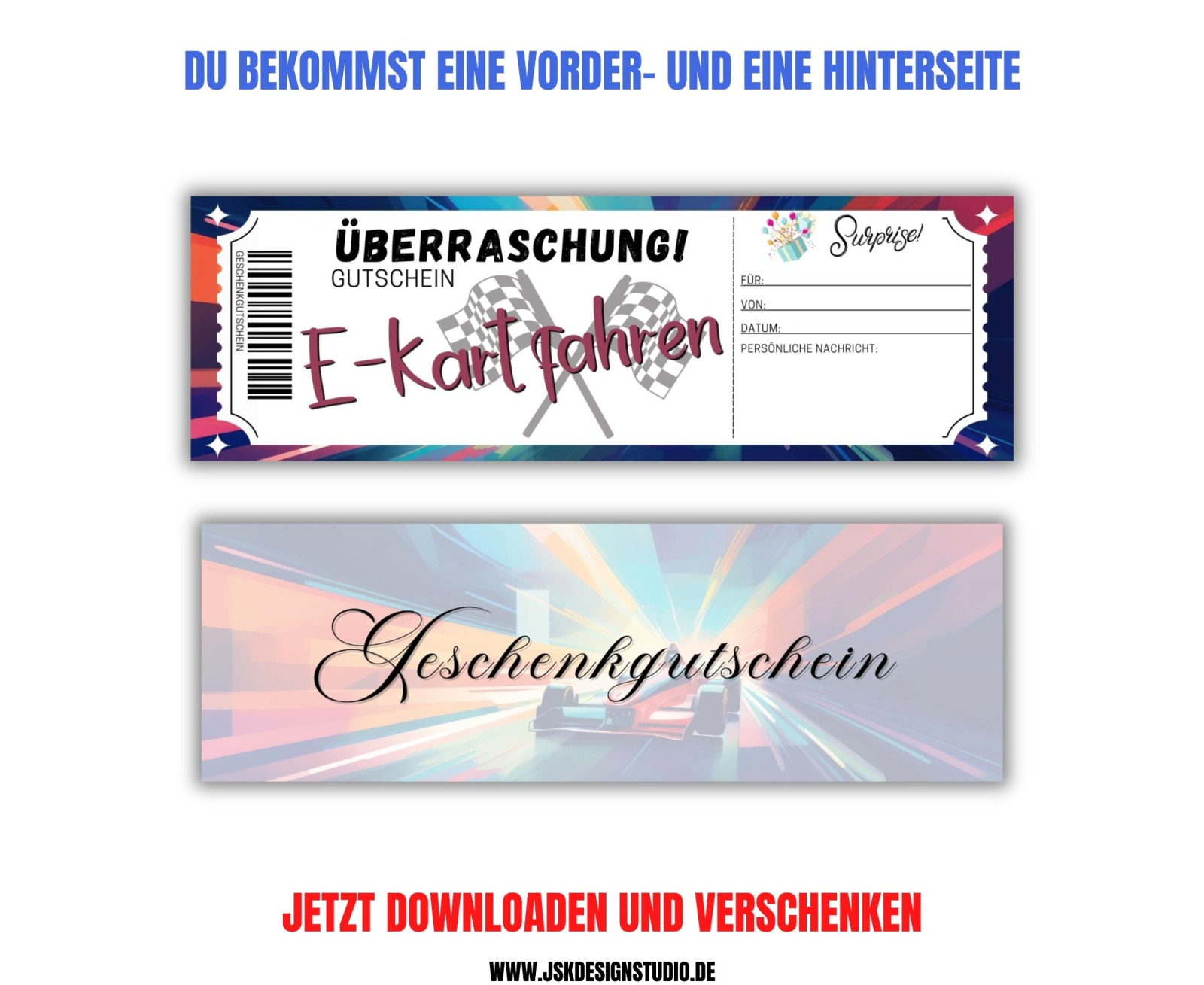 E-Kart Fahren Gutschein Vorlage zum Ausdrucken &amp; Verschenken 4