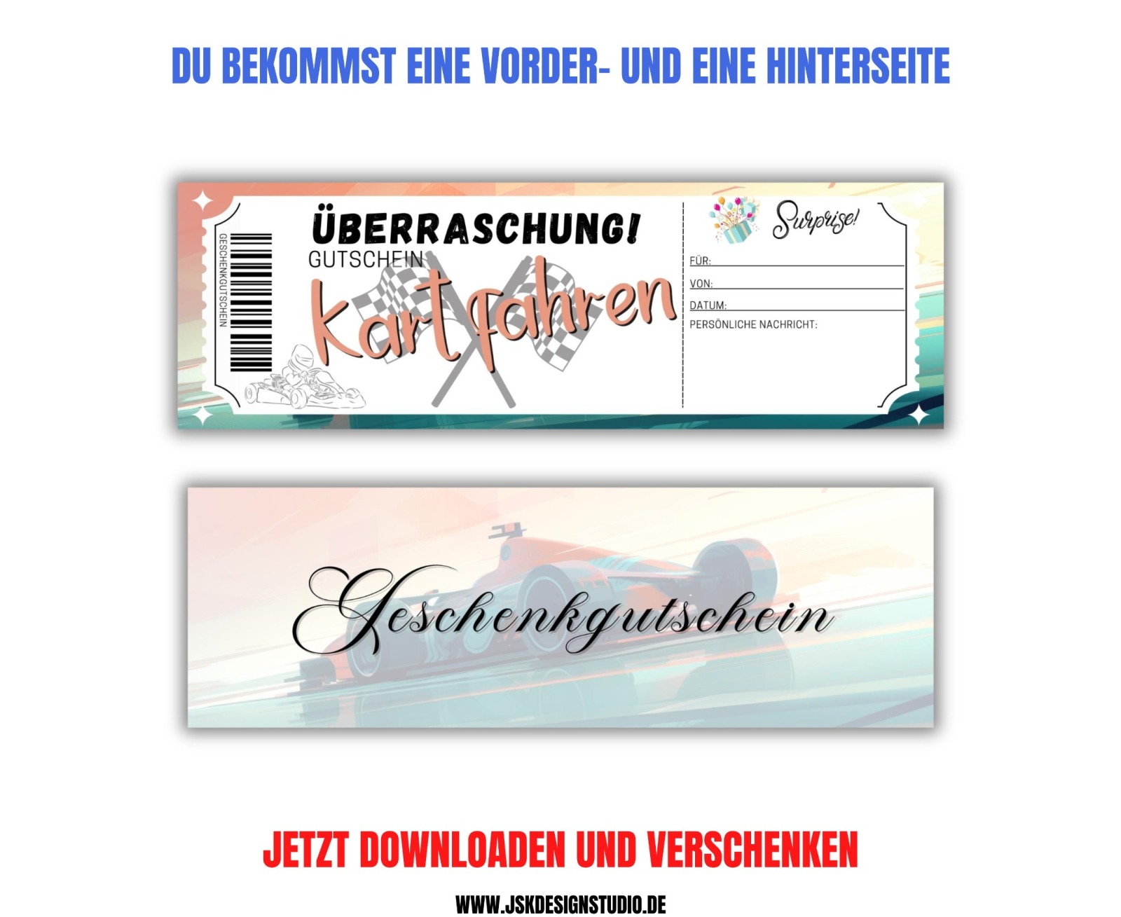 Kart Fahren Gutschein Vorlage zum Ausdrucken &amp; Verschenken 4