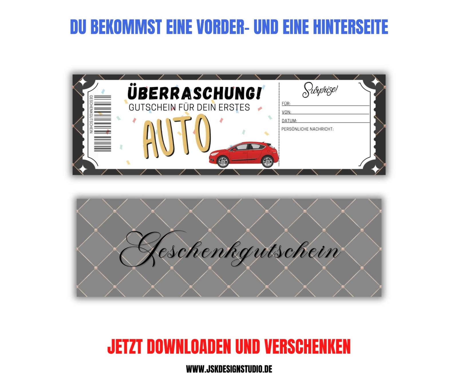 Gutschein für ein Auto Vorlage zum Ausdrucken &amp; Verschenken 4