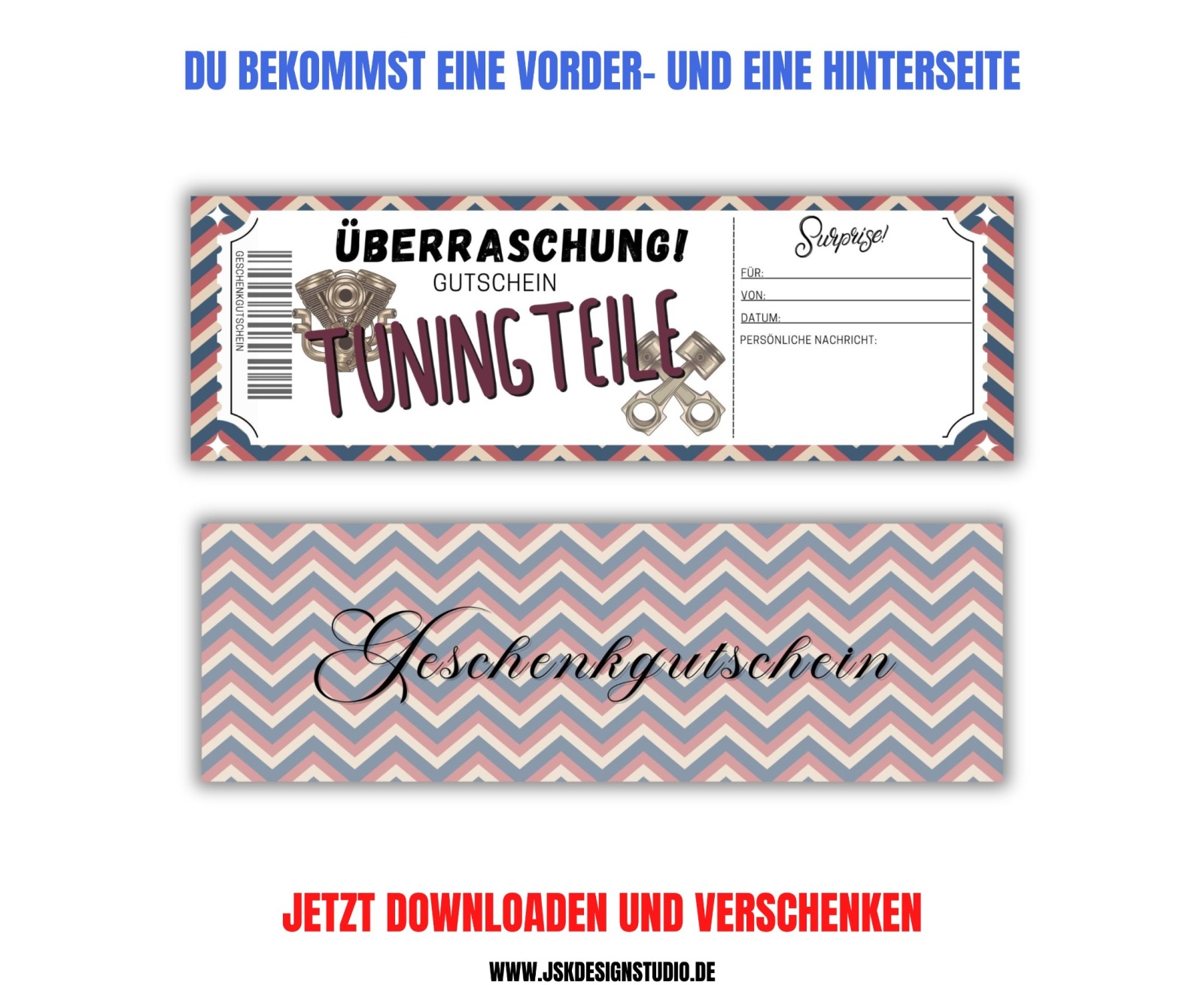 Gutschein für Autoteile &amp; Tuning Teile Vorlage zum Ausdrucken &amp; Verschenken 4