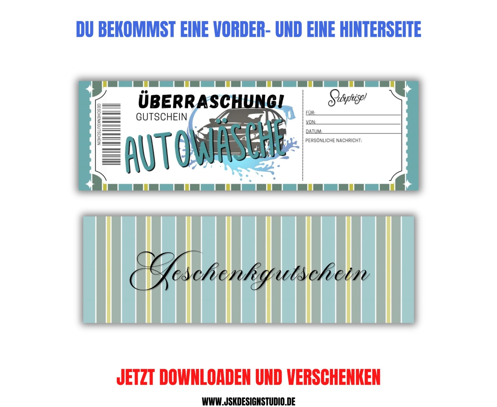 Autowäsche Gutschein Vorlage zum Ausdrucken &amp; Verschenken 4