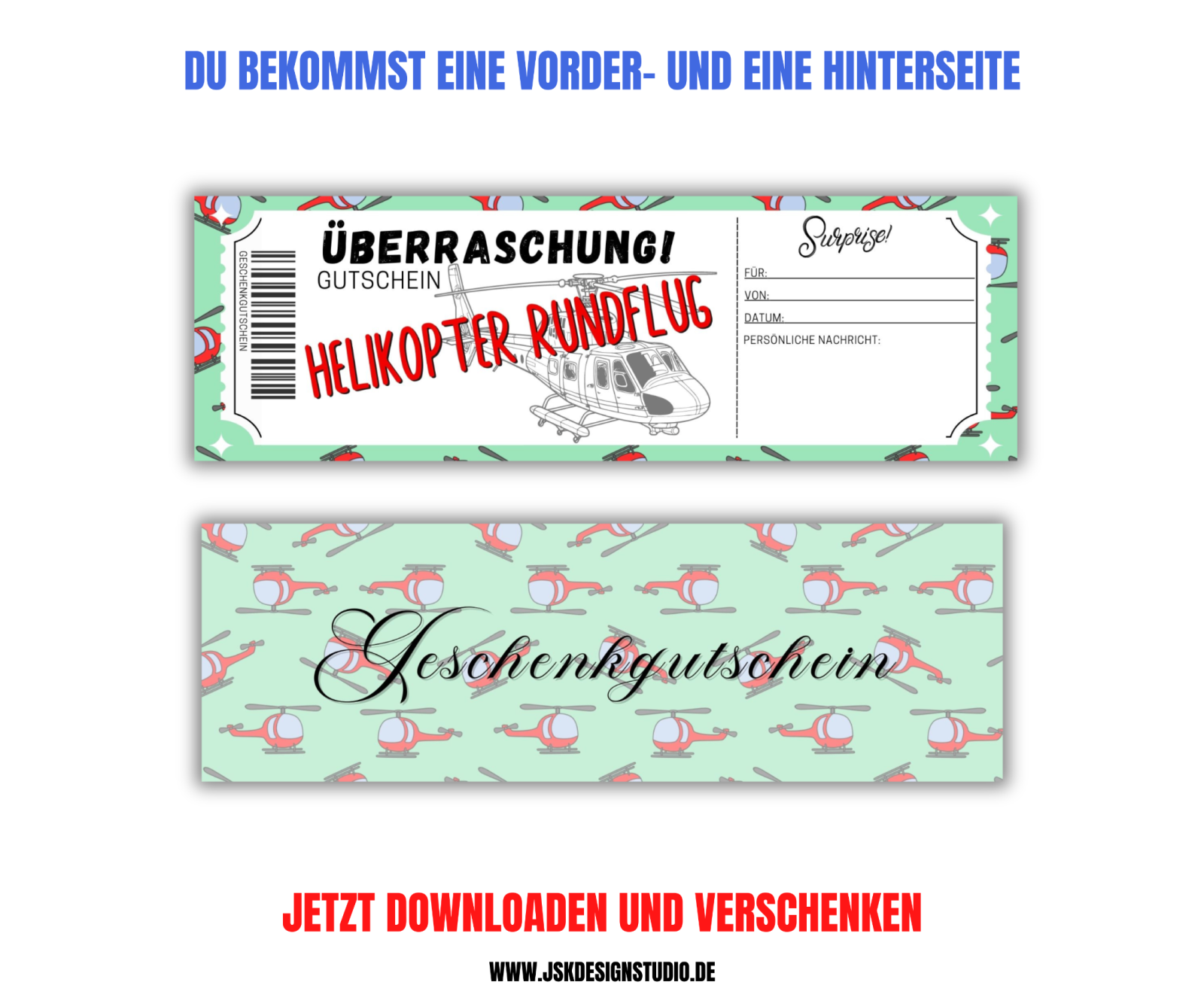 Gutschein für einen Hubschrauber Rundflug Vorlage zum Ausdrucken &amp; Verschenken 4