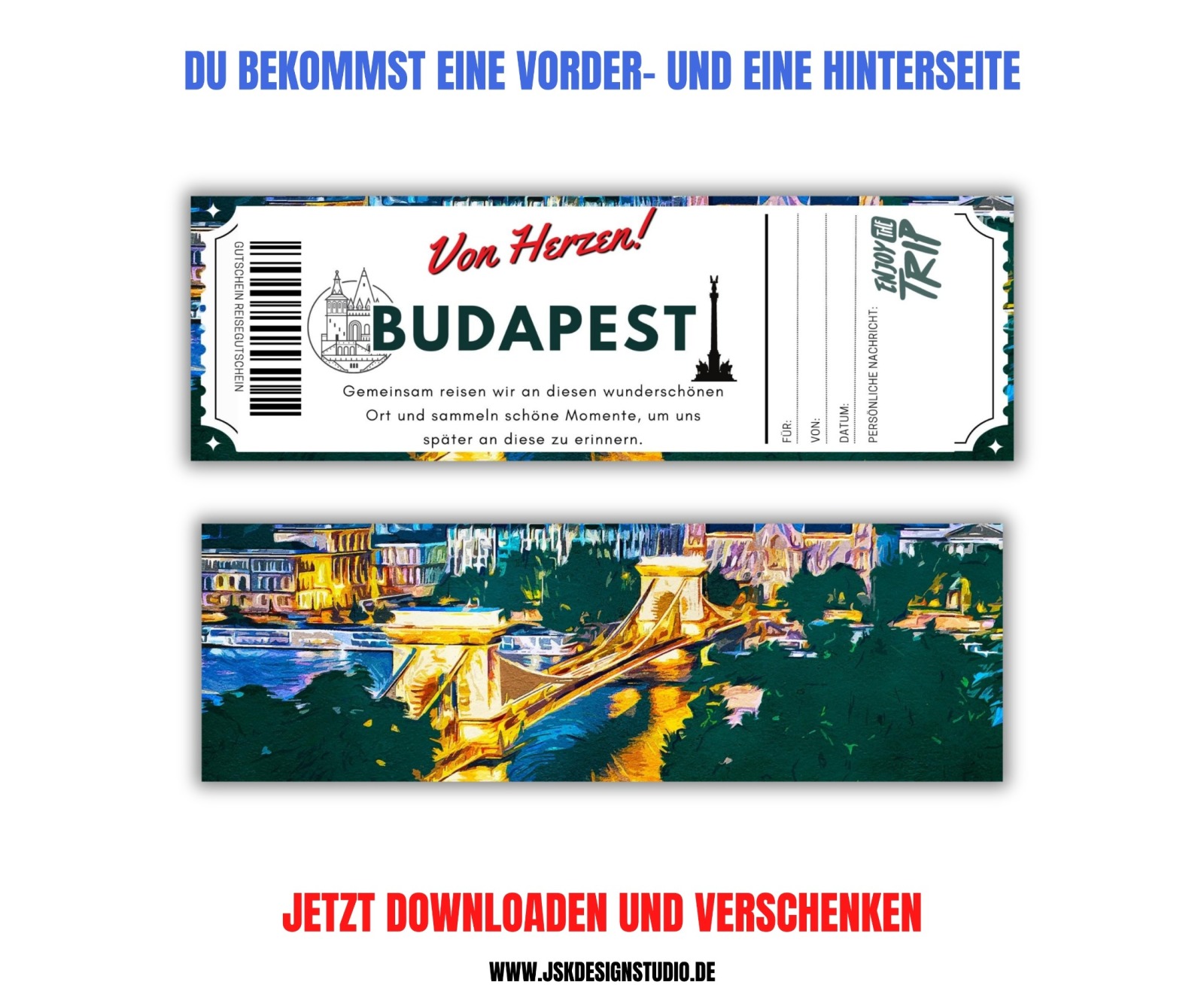 Gutschein für eine Budapest Reise Vorlage zum Ausdrucken &amp; Verschenken 3