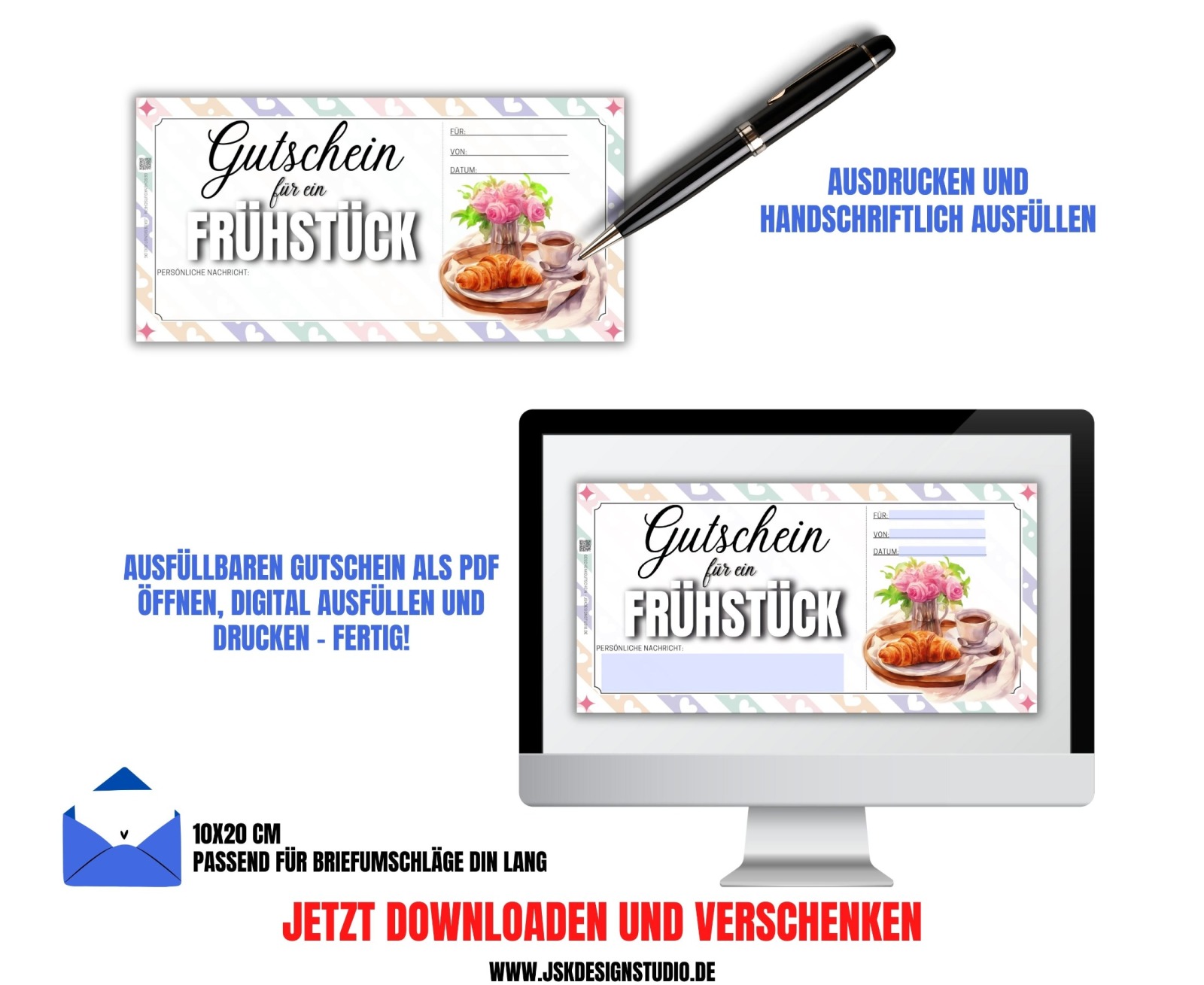 Gutschein für ein Frühstück Vorlage zum Ausdrucken &amp; Verschenken 2