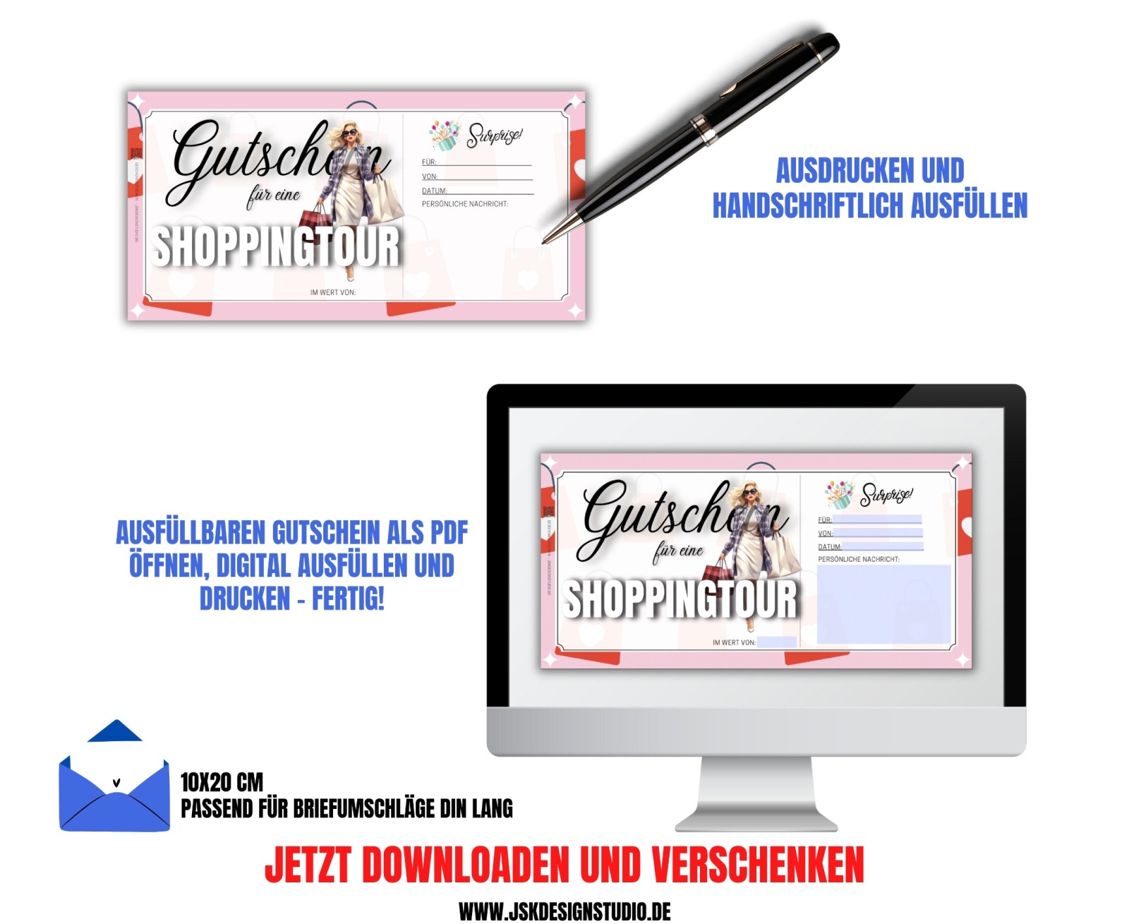 Shopping Gutschein Vorlage zum Ausdrucken &amp; Verschenken 2