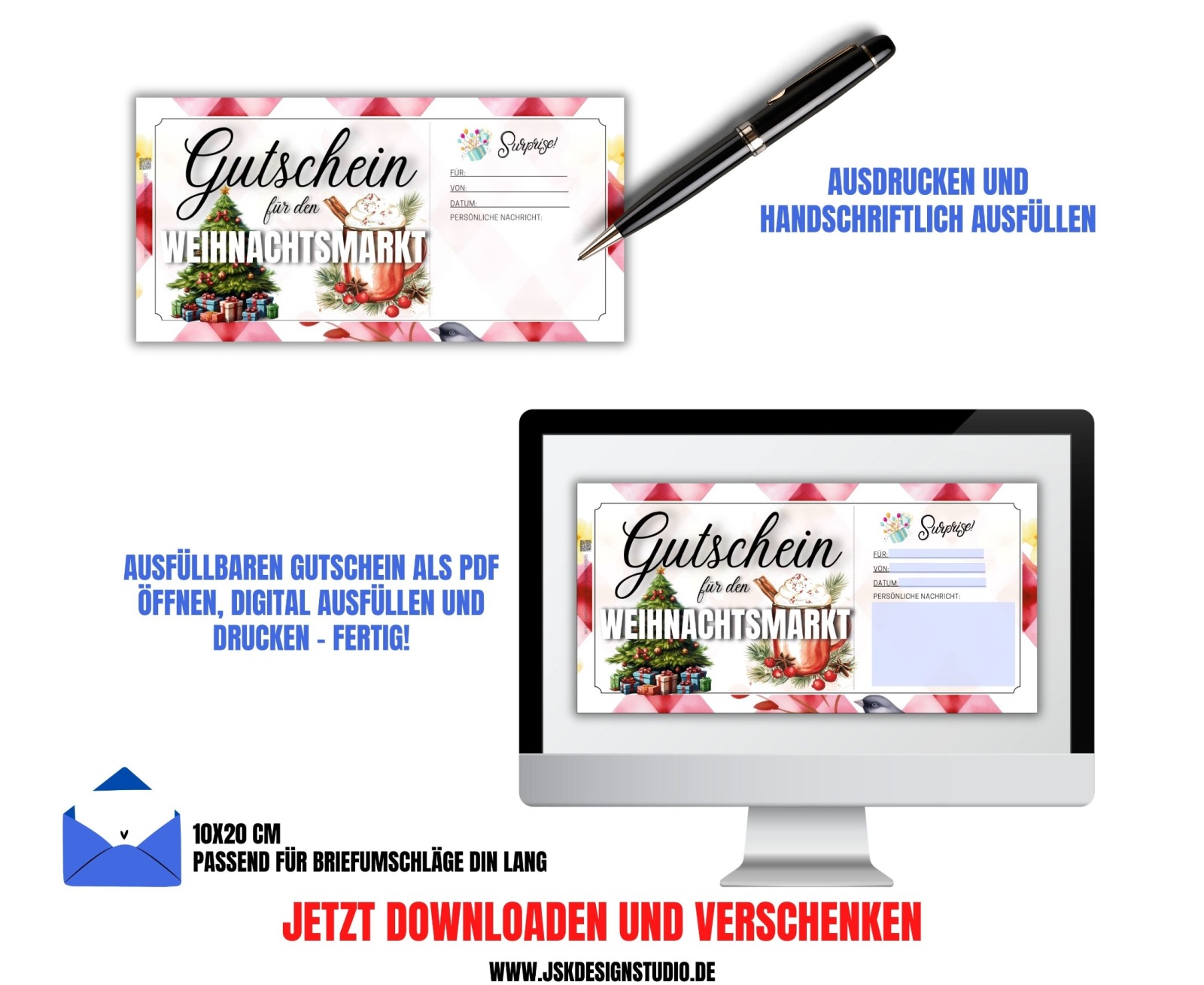 Gutschein für den Weihnachtsmarkt Vorlage zum Ausdrucken &amp; Verschenken