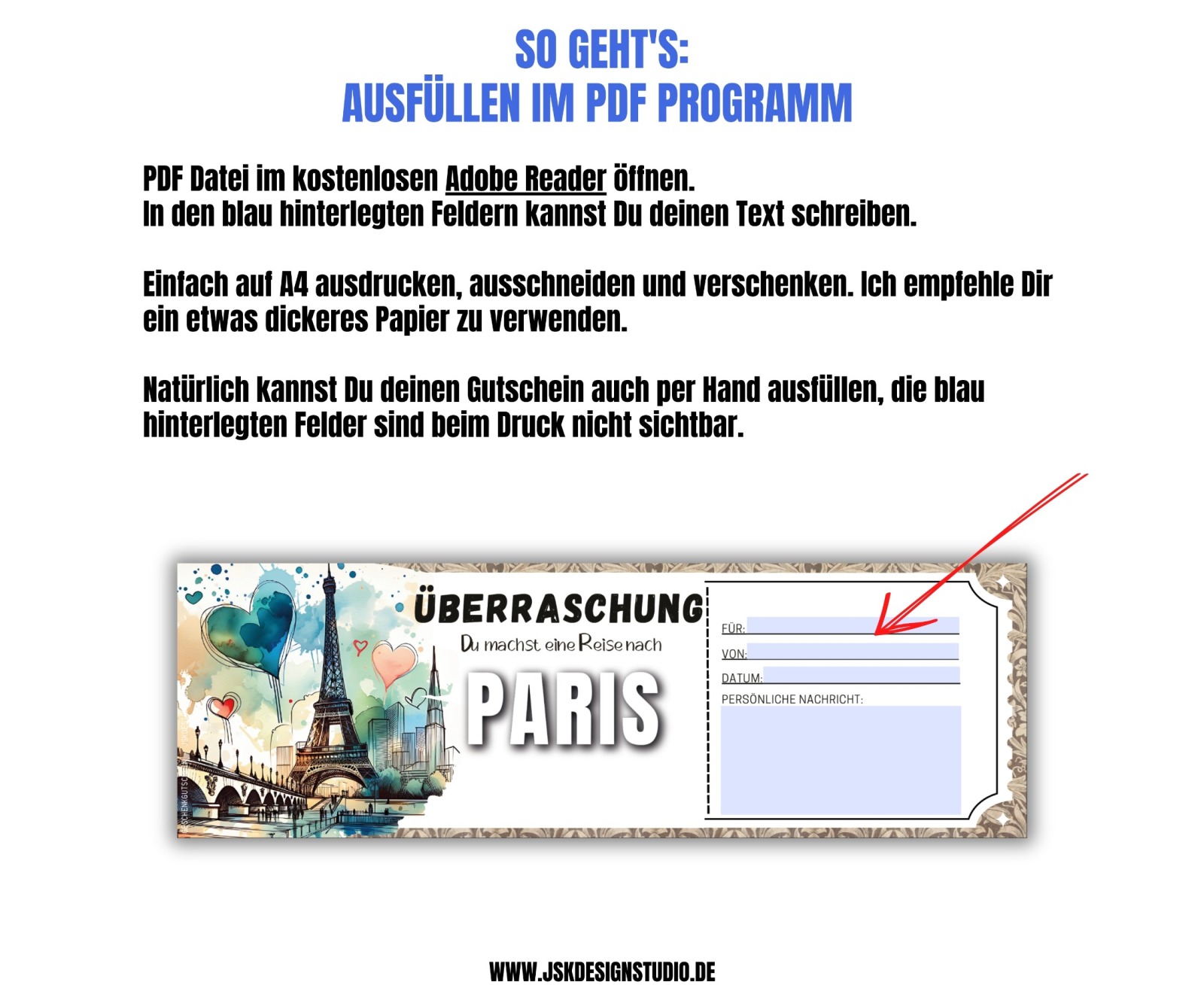 Gutschein für Paris Vorlage zum Ausdrucken &amp; Verschenken 2