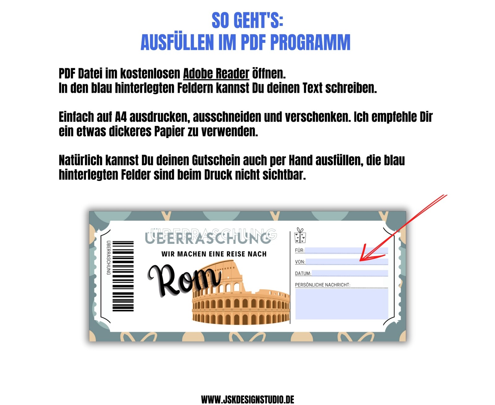 Gutschein für Rom Vorlage zum Ausdrucken &amp; Verschenken 2