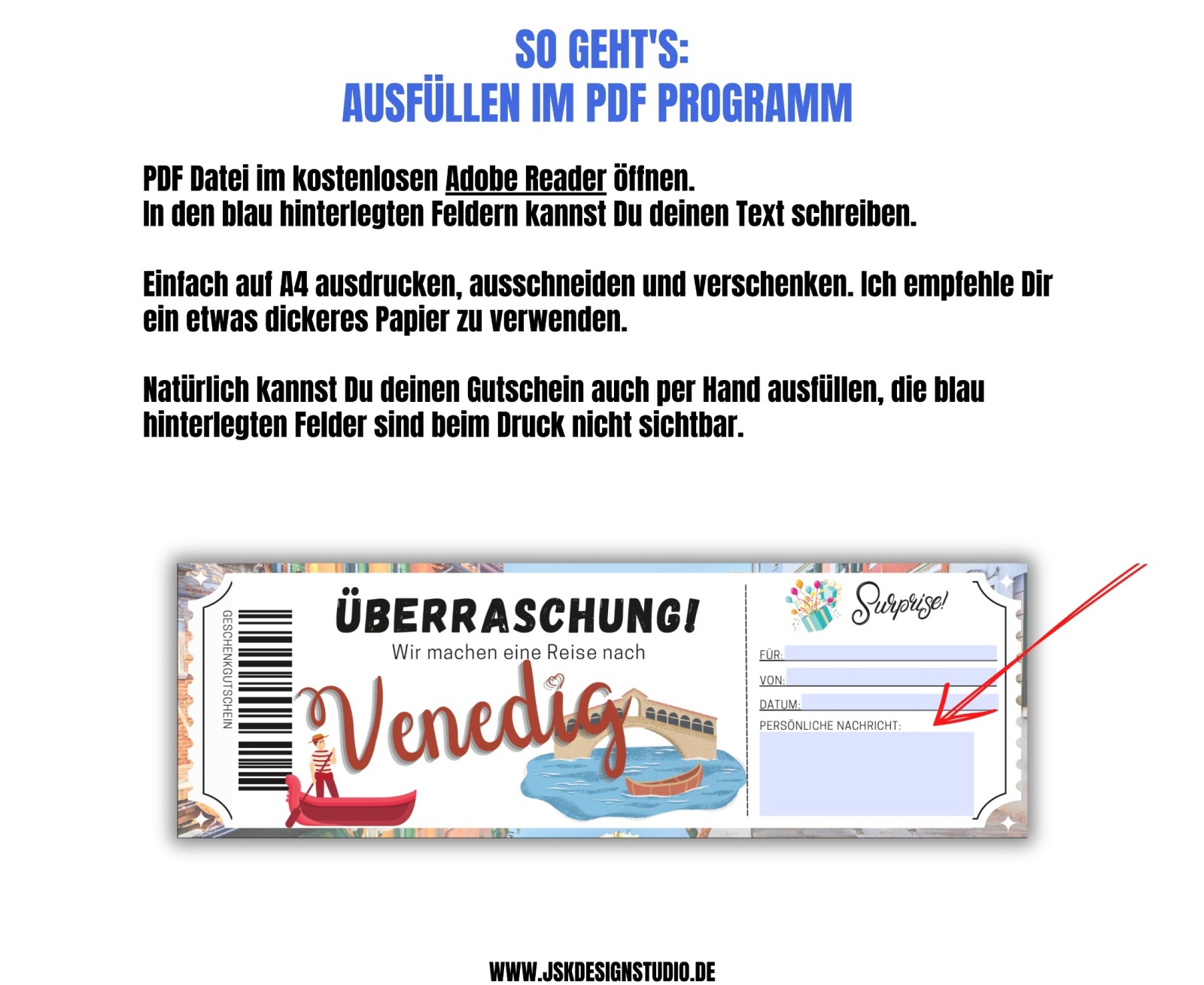 Gutschein für einen Venedig-Städtetrip Vorlage zum Ausdrucken und Verschenken 2