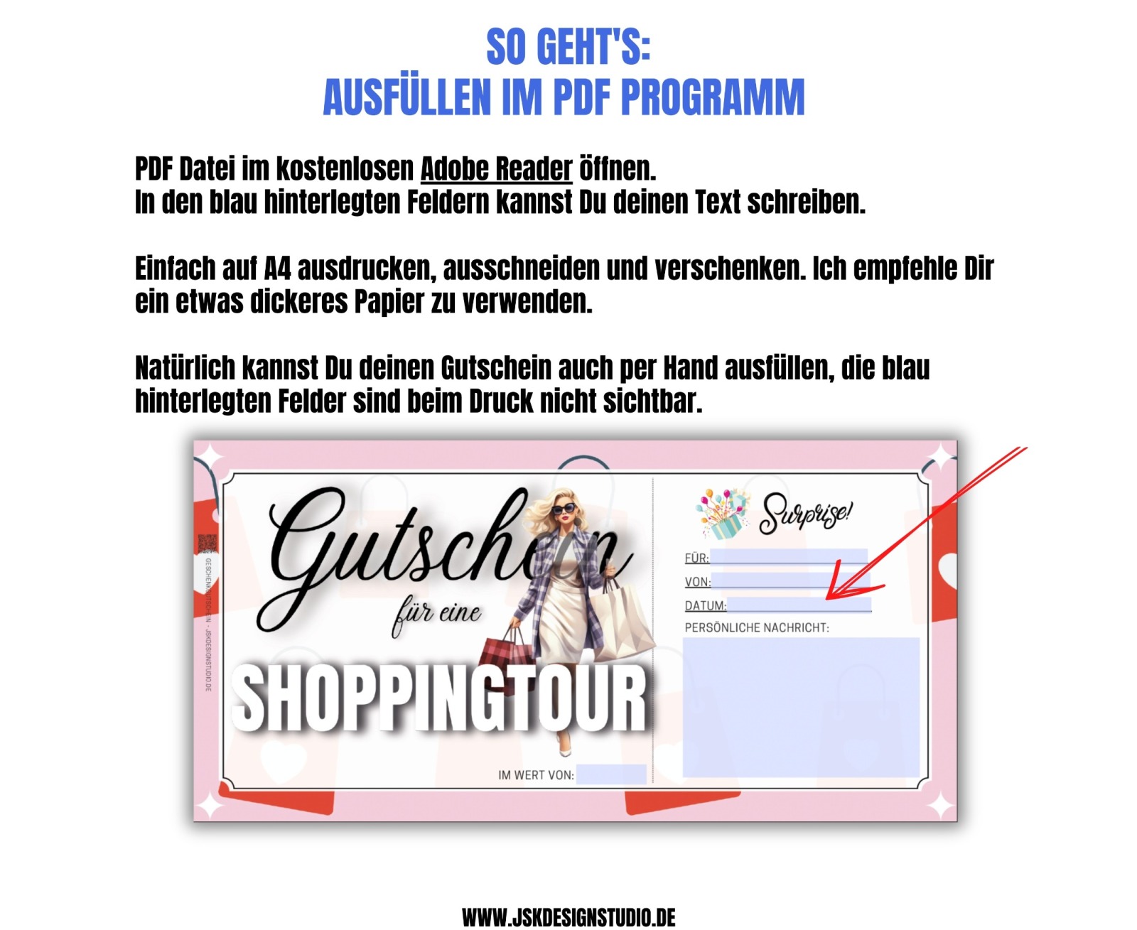 Shopping Gutschein Vorlage zum Ausdrucken &amp; Verschenken 3