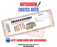 Gutschein für ein Auto Vorlage zum Ausdrucken &amp; Verschenken