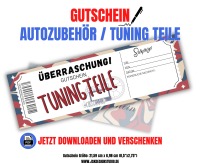 Gutschein für Autoteile &amp; Tuning Teile Vorlage zum Ausdrucken &amp; Verschenken