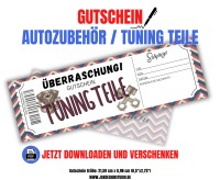 Gutschein für Autoteile &amp; Tuning Teile Vorlage zum Ausdrucken &amp; Verschenken