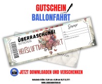 Gutschein für eine Ballonfahrt Vorlage zum Ausdrucken &amp; Verschenken