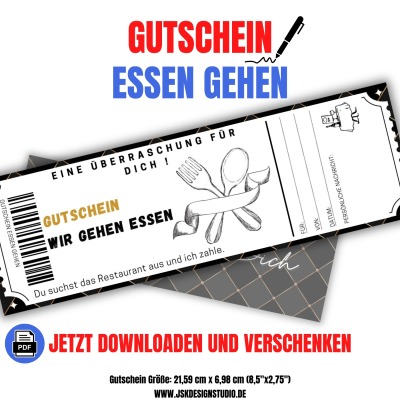 Gutschein zum Essen gehen Vorlage zum Ausdrucken &amp; Verschenken