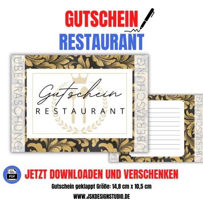 Gutschein für Restaurant Vorlage zum Ausdrucken &amp; Verschenken