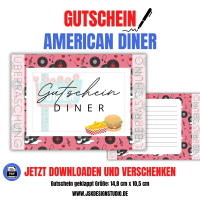 American Diner Gutschein Vorlage zum Ausdrucken &amp; Verschenken