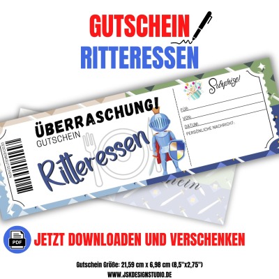 Gutschein für Ritteressen Vorlage zum Ausdrucken &amp; Verschenken