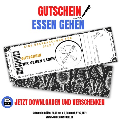 Gutschein zum Essen gehen Vorlage zum Ausdrucken &amp; Verschenken