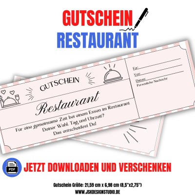 Gutschein für ein Restaurant Vorlage zum Ausdrucken &amp; Verschenken