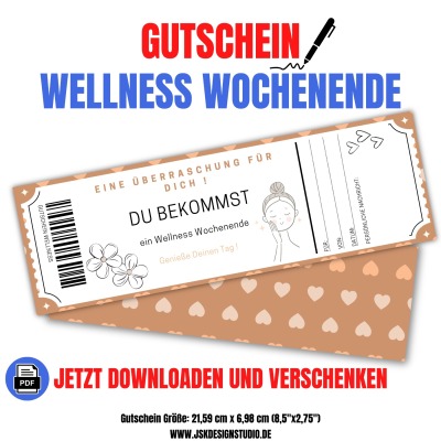 Gutschein für ein Wellness Wochenende Vorlage zum Ausdrucken &amp; Verschenken