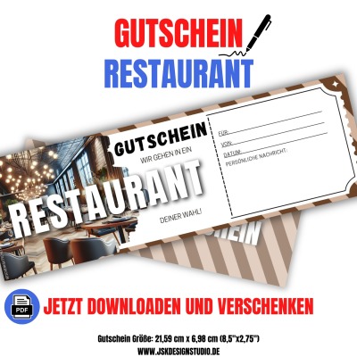 Restaurant Gutschein Vorlage zum Ausdrucken &amp; Verschenken