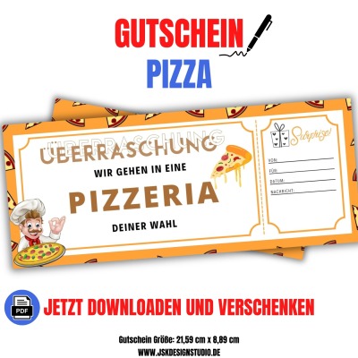 Gutschein für einen Pizzeria-Besuch Vorlage zum Ausdrucken &amp; Verschenken