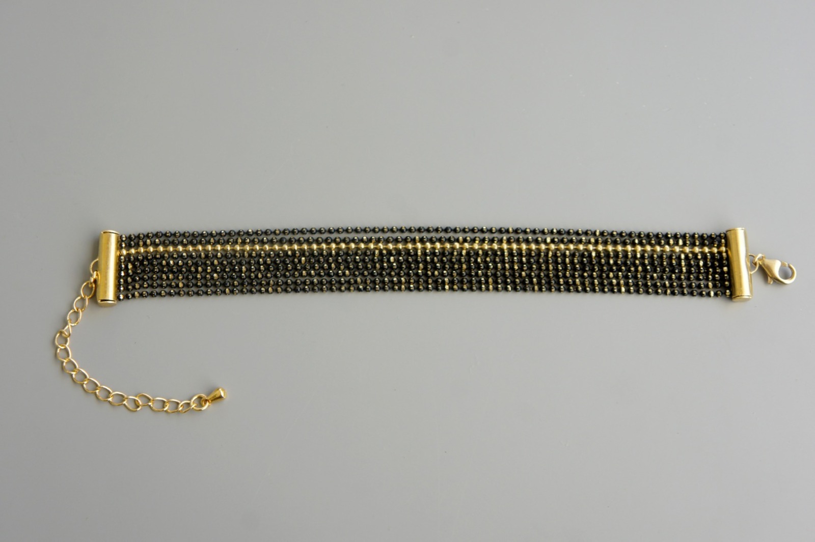 Mehrreihiges Armband Kugelkette Messing schwarz-gold 2