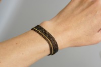 Mehrreihiges Armband Kugelkette Messing schwarz-gold 3