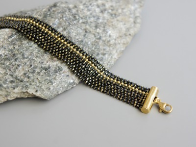 Mehrreihiges Armband Kugelkette Messing schwarz-gold