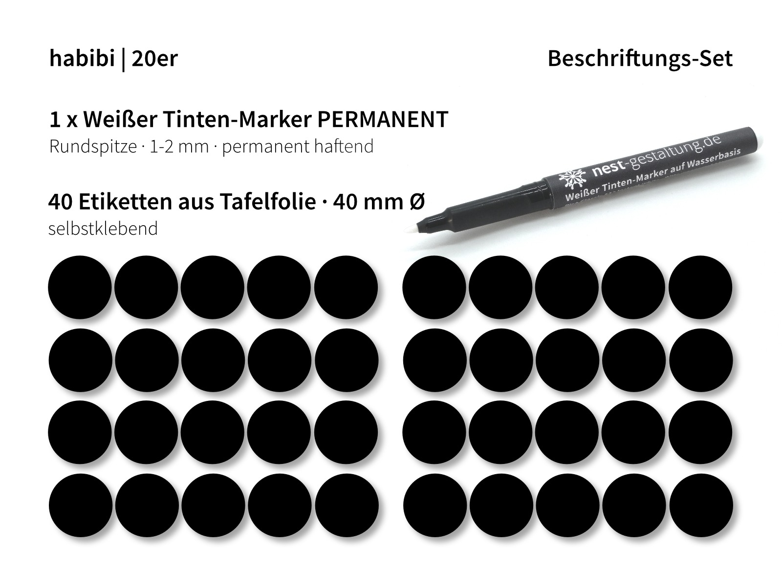 Beschriftungs-Set 2 x 20 40 Etiketten 1 x Weißer Tinten-Marker PERMANENT 2