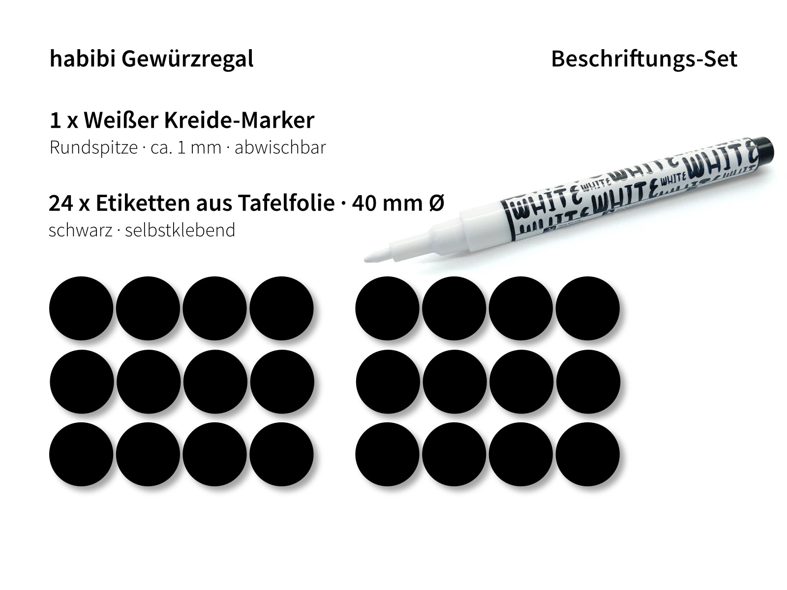 Beschriftungs-Set 24 x Etiketten 1 x Weißer Kreide-Marker ca. 1 mm feine Spitze 2