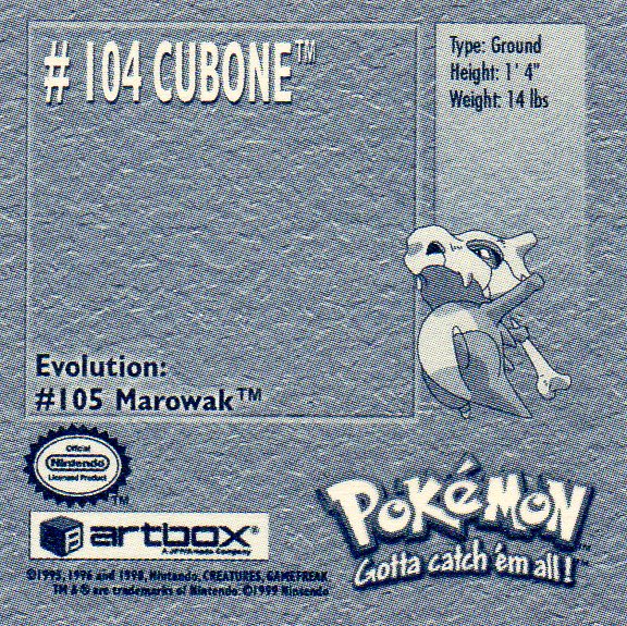 Sticker No. 104 Cubone/Tragosso 2