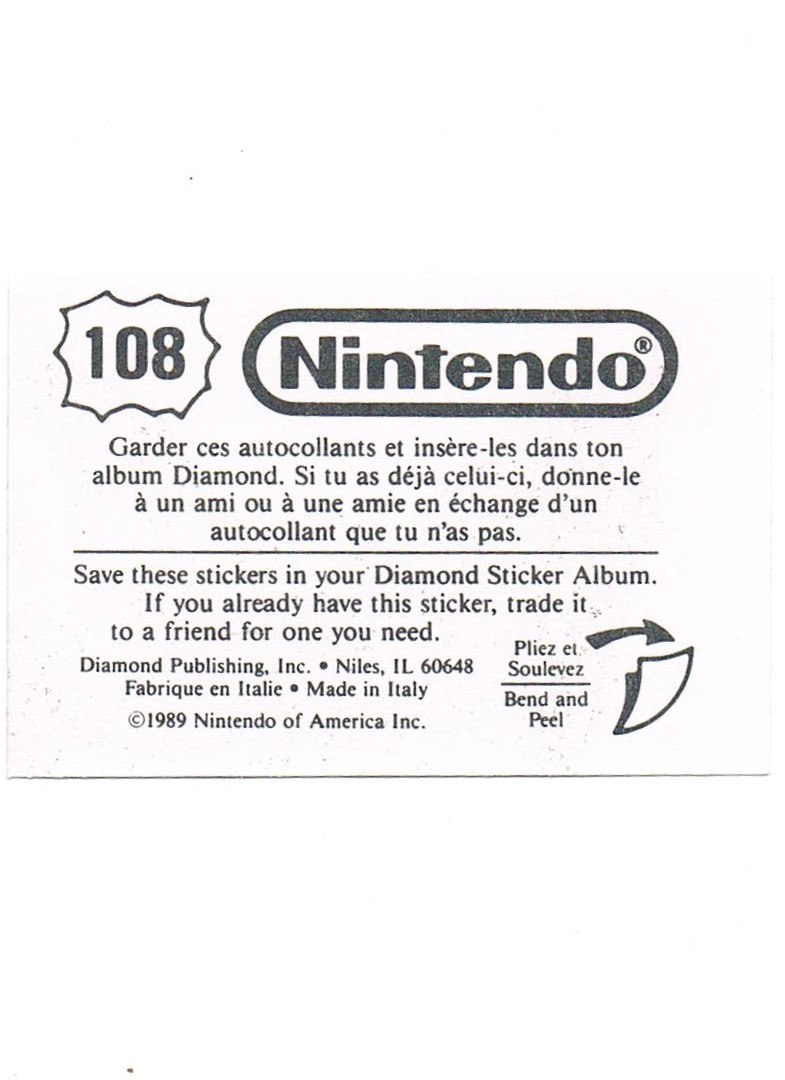 Sticker No. 108 Nintendo / Diamond 1989 2