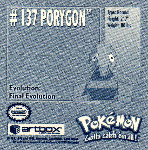 Sticker No. 137 Porygon/Porygon 2