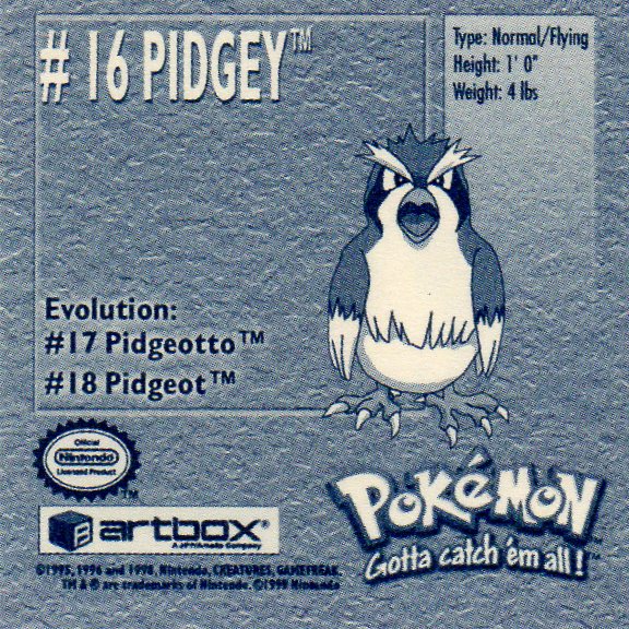 Sticker No. 16 Pidgey/Taubsi 2
