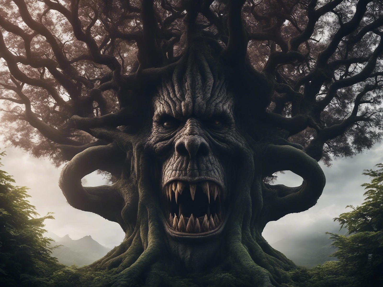 Monster Baum mit Augen und Zähnen Horror Bild Mini Foto-Poster - 27x20 cm