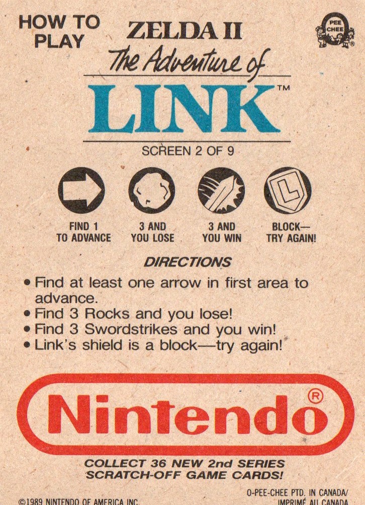 The Legend of Zelda 2 - The Adventure of Link - Screen 2 O-Pee-Chee / Nintendo 1989 2