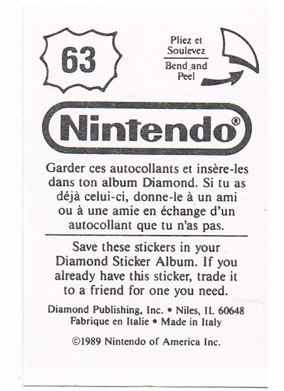 Sticker Nr. 63 Nintendo / Diamond 1989 2
