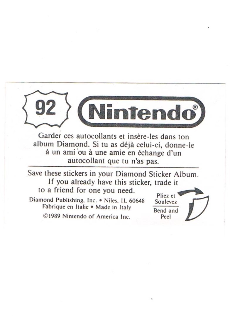 Sticker No. 92 Nintendo / Diamond 1989 2