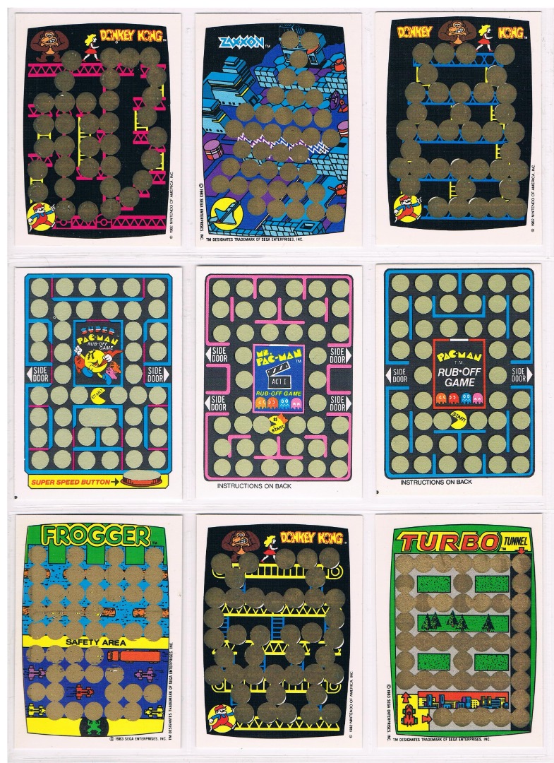 9x Game scratch cards - DONKEY KONG - Ms. Pac Man - Zaxxon - Turbo - Frogger