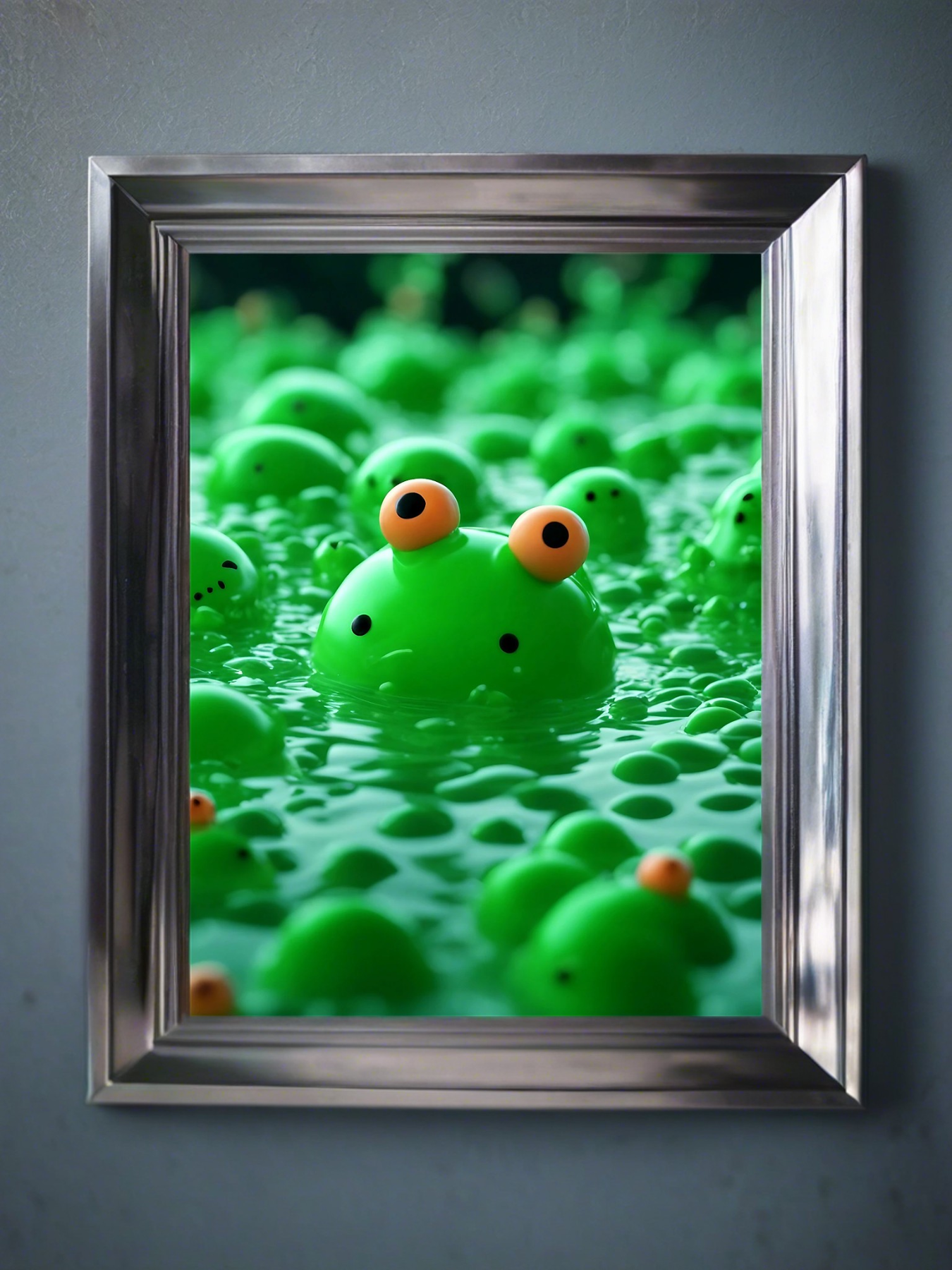 Ganz viele süße grüne Schleimmonster im See - Fantasy Mini Foto-Poster - 27x20 cm 2