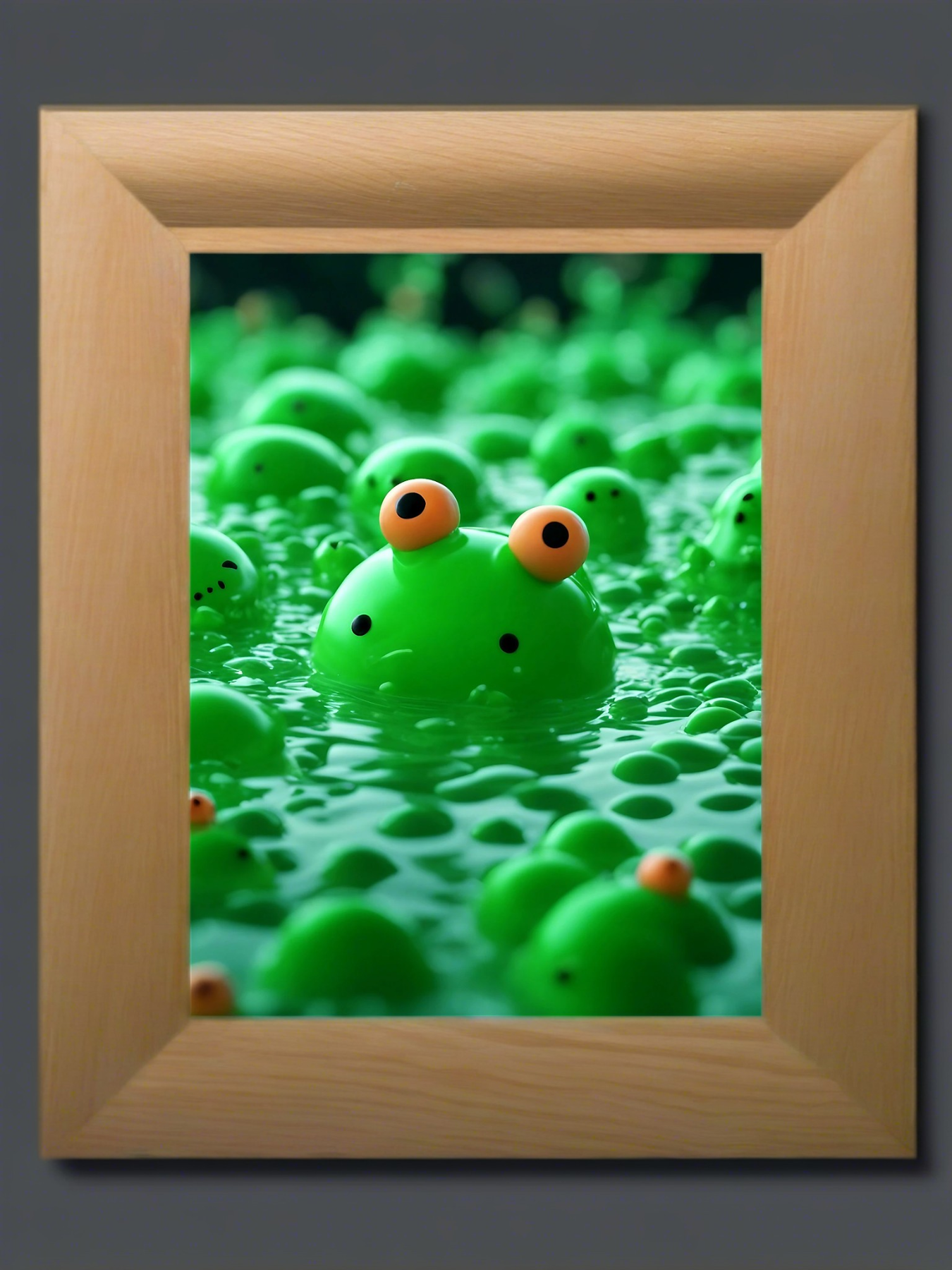 Ganz viele süße grüne Schleimmonster im See - Fantasy Mini Foto-Poster - 27x20 cm 3