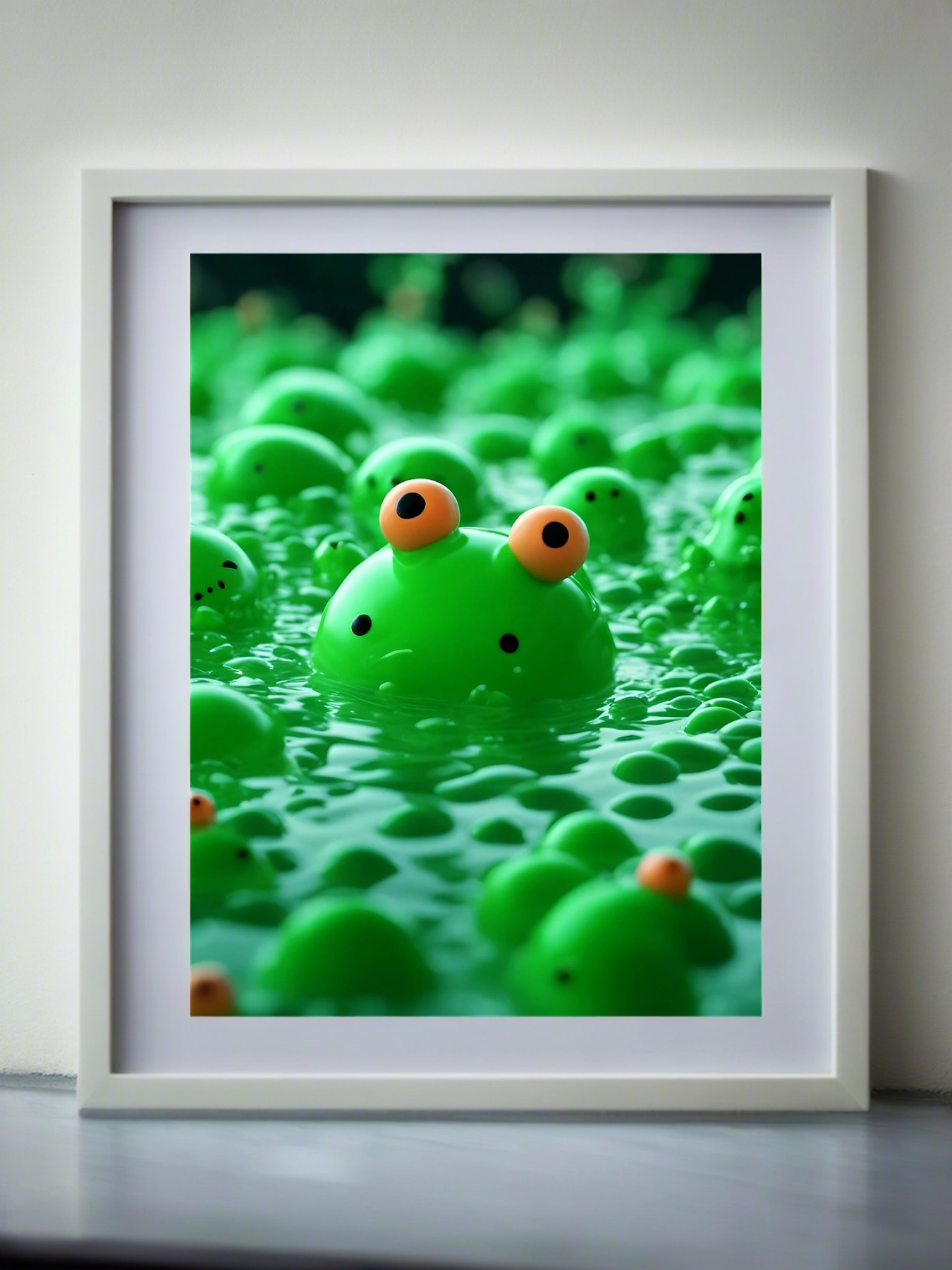 Lots of cute green slime monsters in the lake - fantasy mini photo poster - 27x20 cm 4