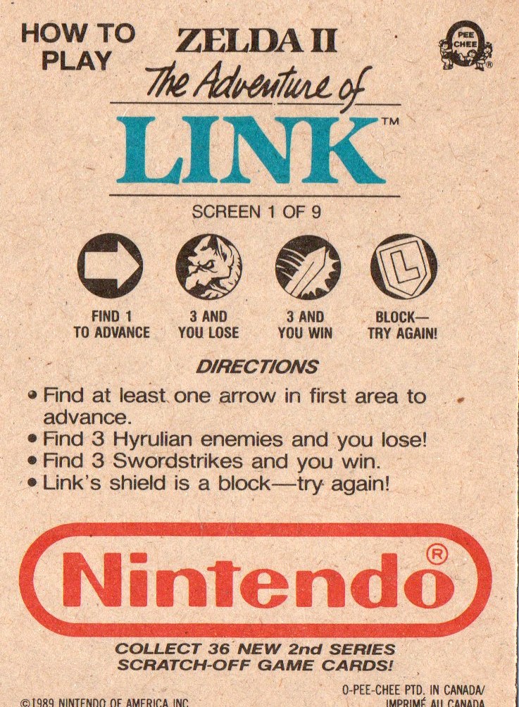 The Legend of Zelda 2 - The Adventure of Link - NES Rubbelkarte O-Pee-Chee / Nintendo 1989 2