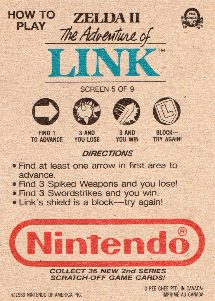 The Legend of Zelda 2 - The Adventure of Link - Rubbelkarte Pee Chee / Nintendo 1989 2